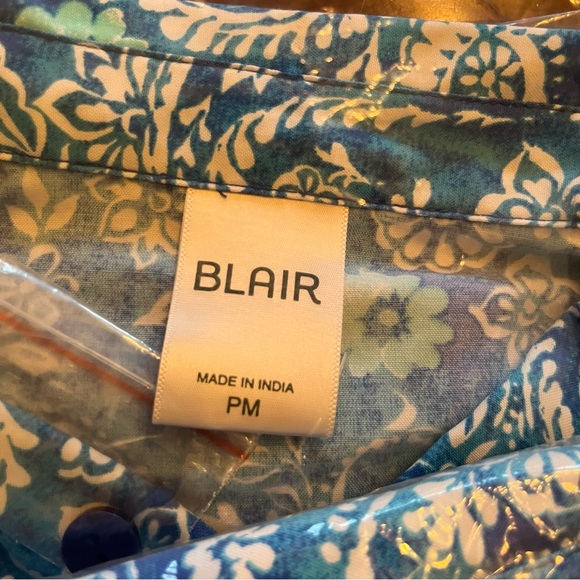 BLAIR Size PM Blue Paisley 3/4 Sleeve Button Down S/S Shirt - Picture 4 of 7